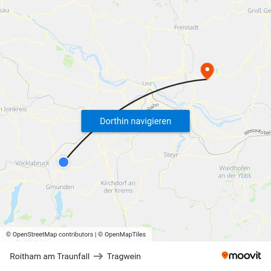 Roitham am Traunfall to Tragwein map