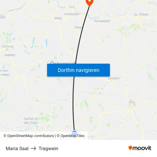 Maria Saal to Tragwein map