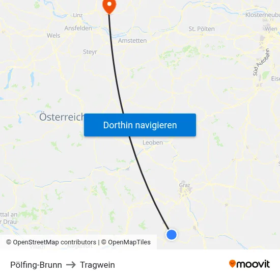 Pölfing-Brunn to Tragwein map