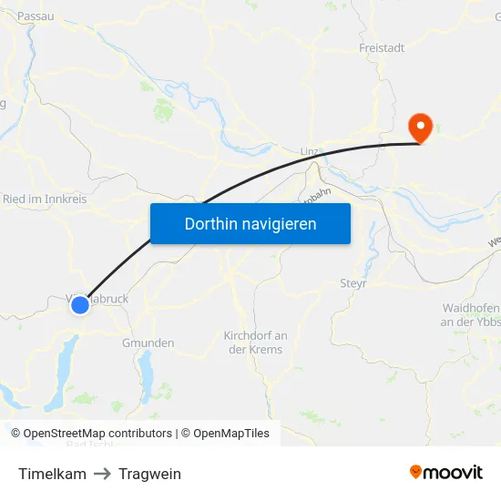 Timelkam to Tragwein map