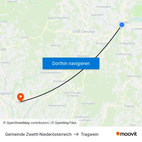 Gemeinde Zwettl-Niederösterreich to Tragwein map