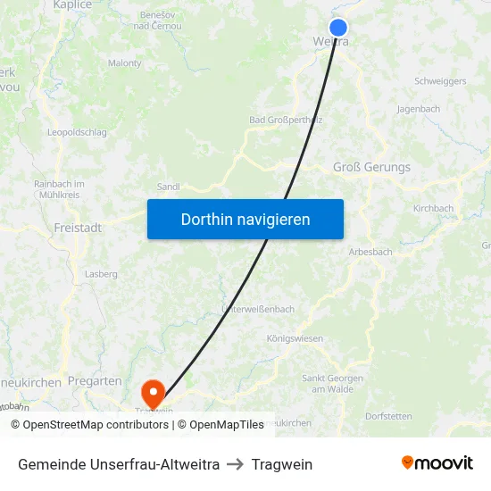Gemeinde Unserfrau-Altweitra to Tragwein map