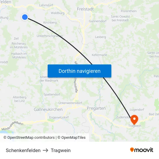 Schenkenfelden to Tragwein map