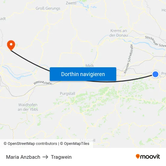 Maria Anzbach to Tragwein map