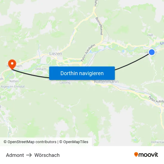 Admont to Wörschach map
