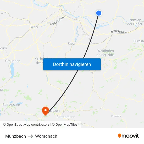 Münzbach to Wörschach map