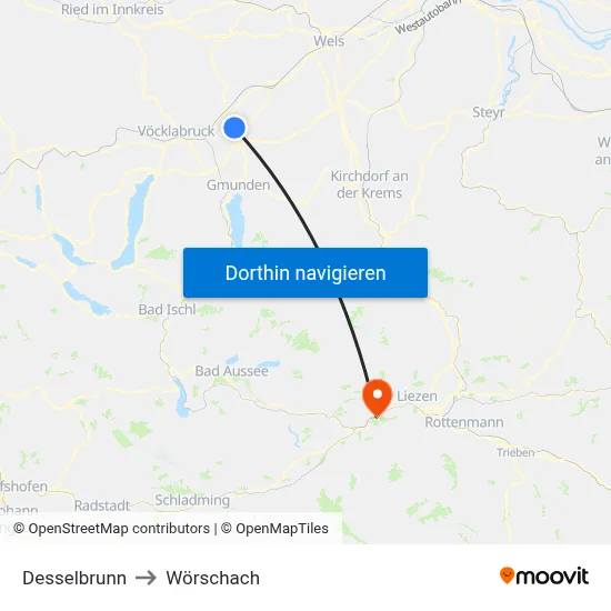 Desselbrunn to Wörschach map