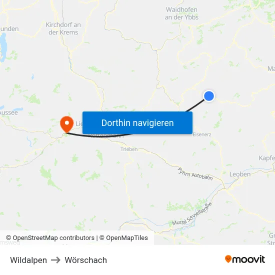 Wildalpen to Wörschach map