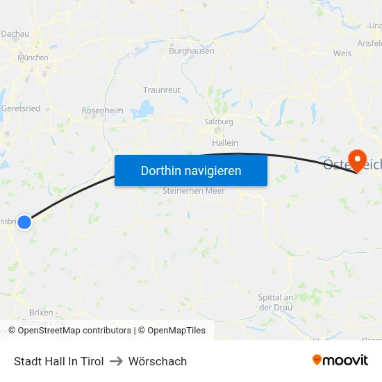 Stadt Hall In Tirol to Wörschach map