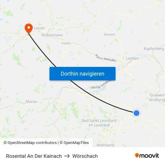 Rosental An Der Kainach to Wörschach map