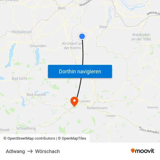 Adlwang to Wörschach map