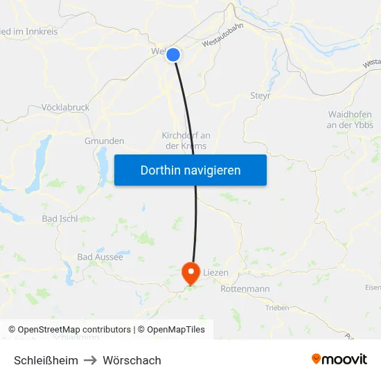 Schleißheim to Wörschach map
