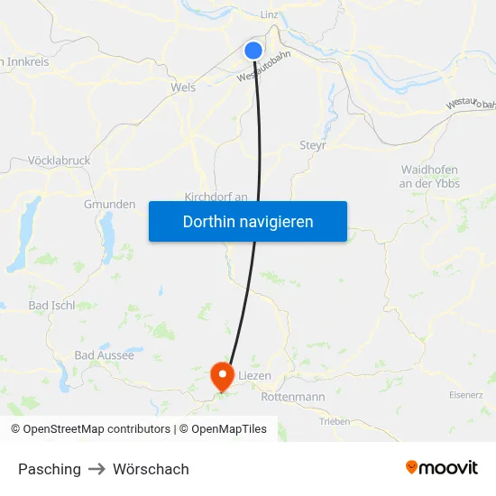 Pasching to Wörschach map
