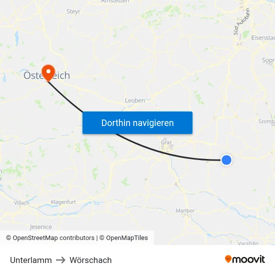Unterlamm to Wörschach map