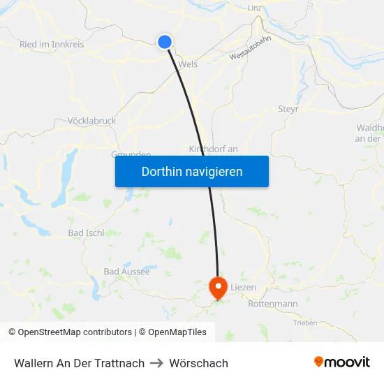 Wallern An Der Trattnach to Wörschach map