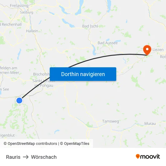 Rauris to Wörschach map