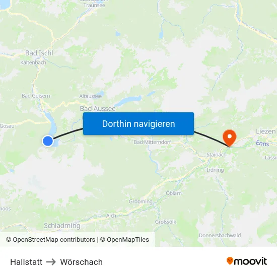 Hallstatt to Wörschach map