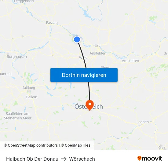 Haibach Ob Der Donau to Wörschach map