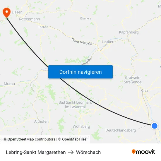 Lebring-Sankt Margarethen to Wörschach map