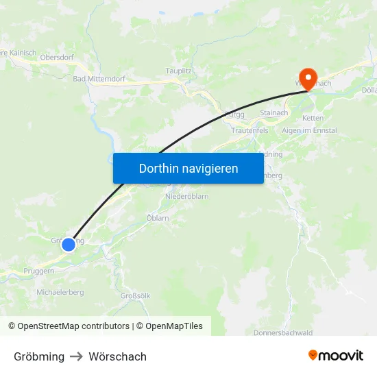 Gröbming to Wörschach map