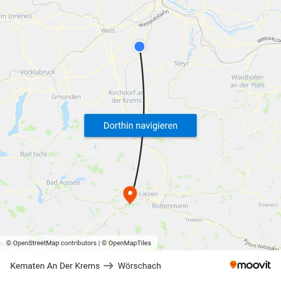 Kematen An Der Krems to Wörschach map