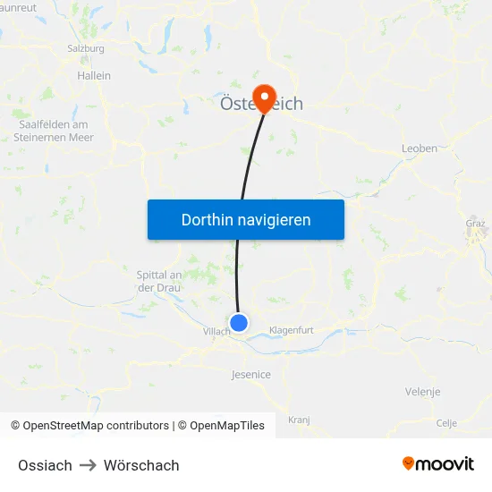 Ossiach to Wörschach map