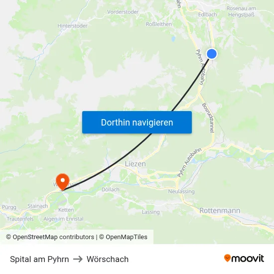 Spital am Pyhrn to Wörschach map
