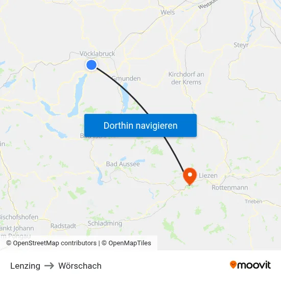Lenzing to Wörschach map