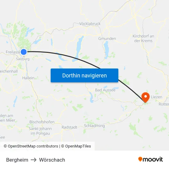 Bergheim to Wörschach map