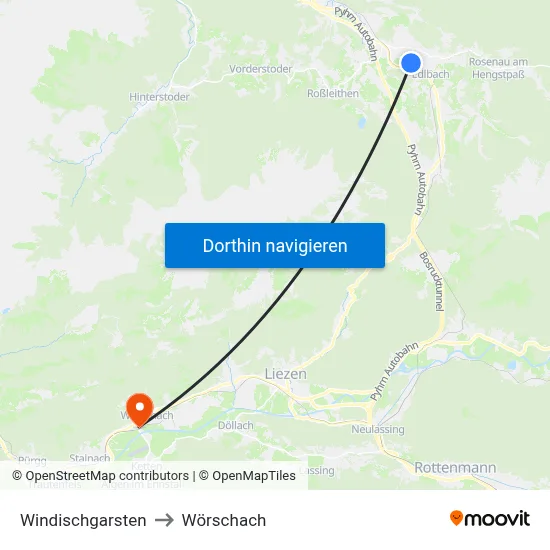 Windischgarsten to Wörschach map