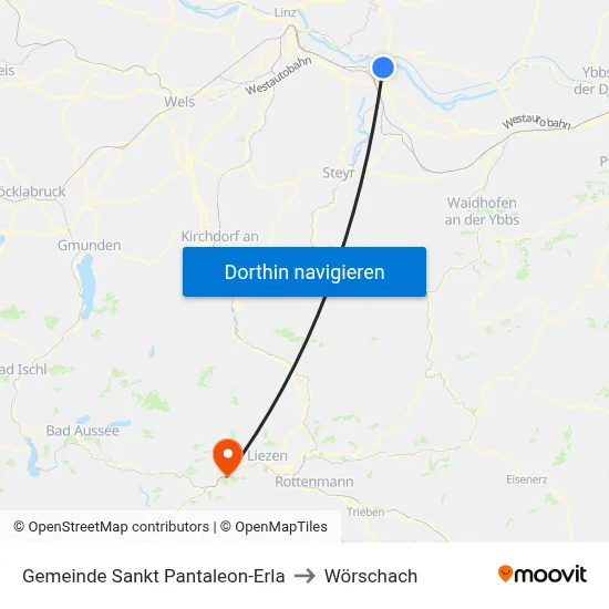 Gemeinde Sankt Pantaleon-Erla to Wörschach map