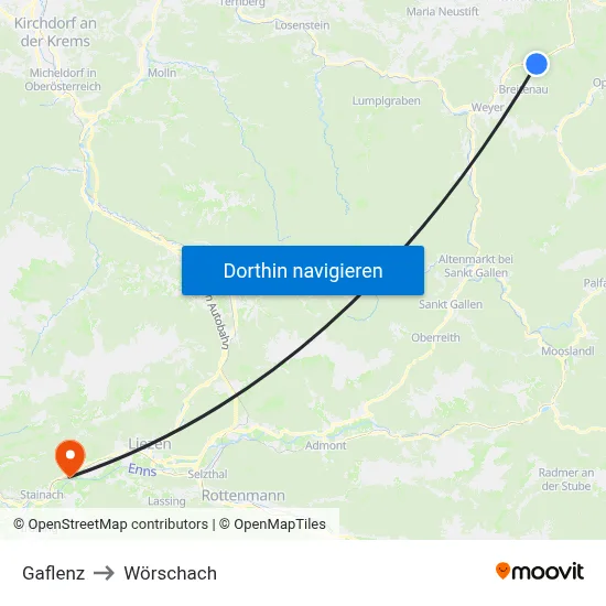 Gaflenz to Wörschach map