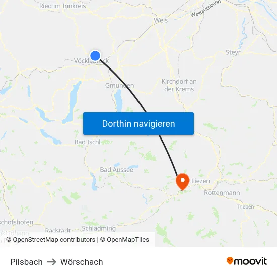 Pilsbach to Wörschach map