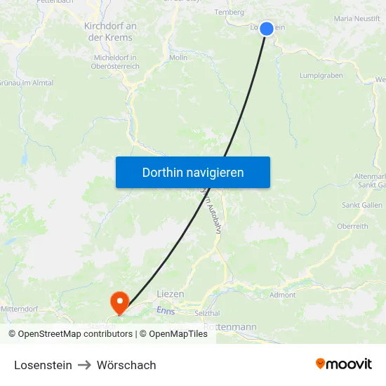 Losenstein to Wörschach map