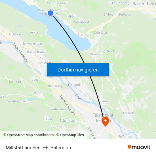 Millstatt am See to Paternion map