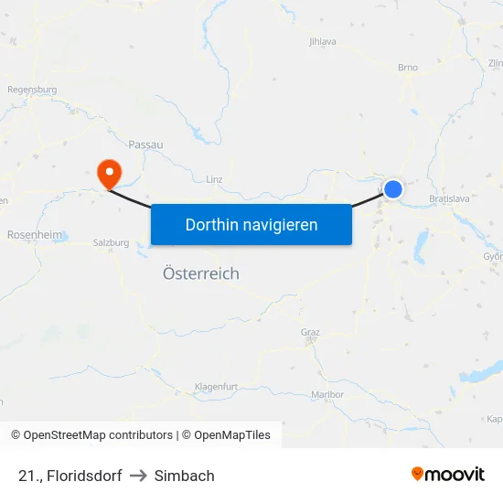 21., Floridsdorf to Simbach map