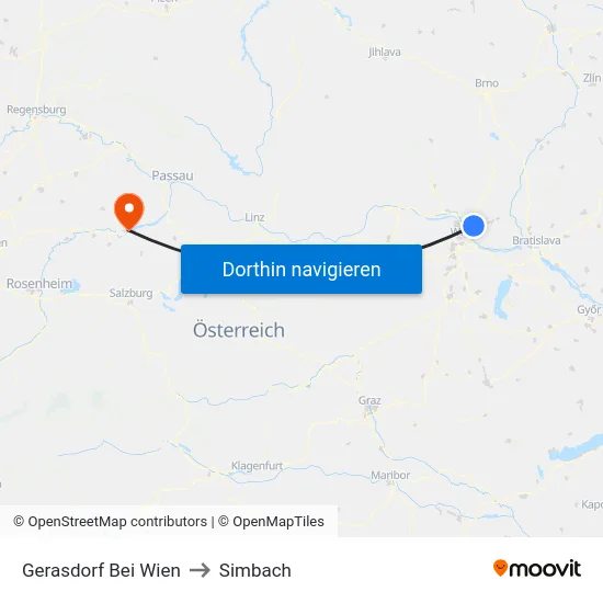 Gerasdorf Bei Wien to Simbach map