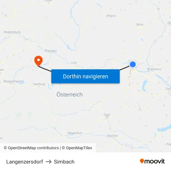 Langenzersdorf to Simbach map