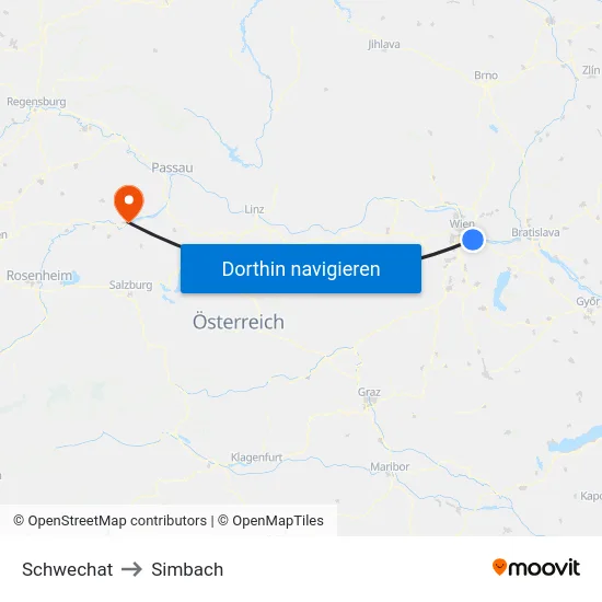 Schwechat to Simbach map