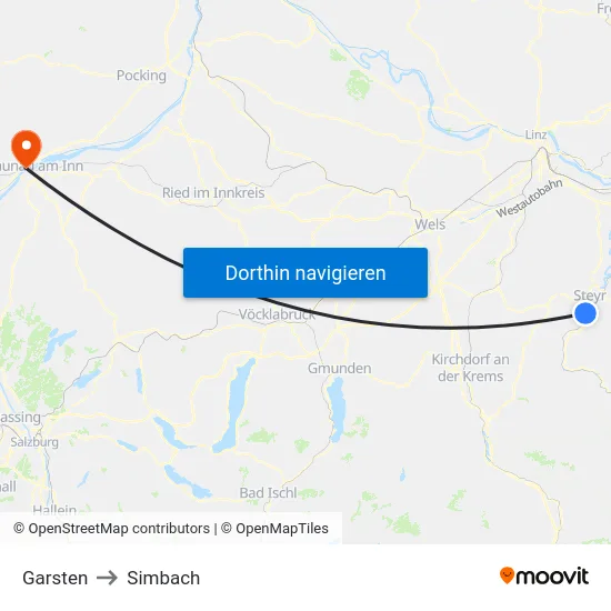 Garsten to Simbach map