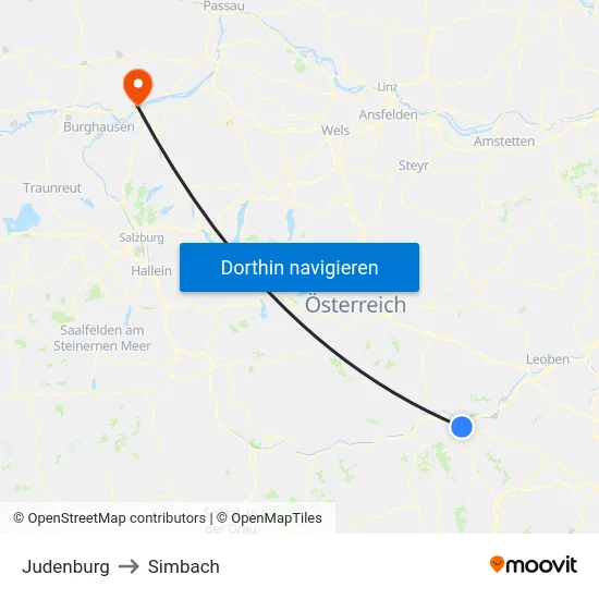 Judenburg to Simbach map