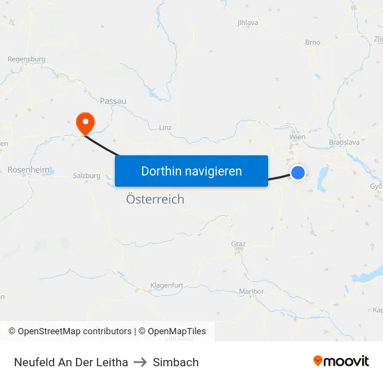 Neufeld An Der Leitha to Simbach map