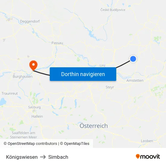 Königswiesen to Simbach map