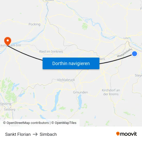 Sankt Florian to Simbach map
