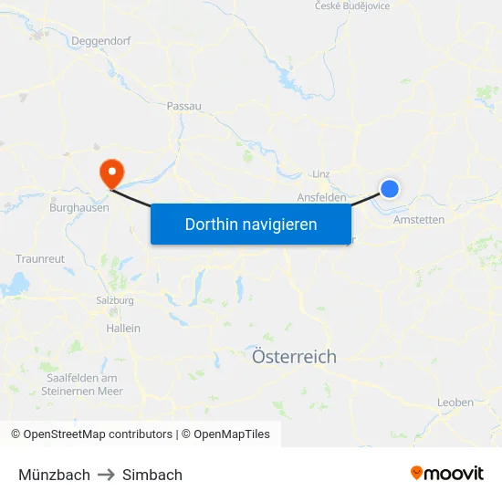 Münzbach to Simbach map