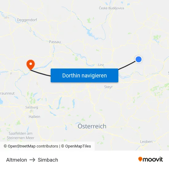 Altmelon to Simbach map