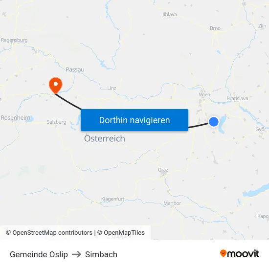 Gemeinde Oslip to Simbach map