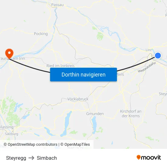 Steyregg to Simbach map