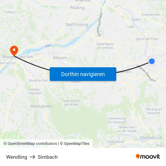 Wendling to Simbach map