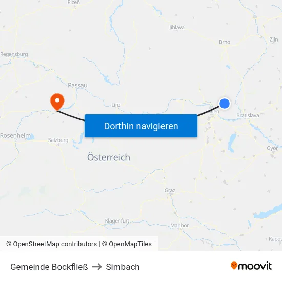 Gemeinde Bockfließ to Simbach map